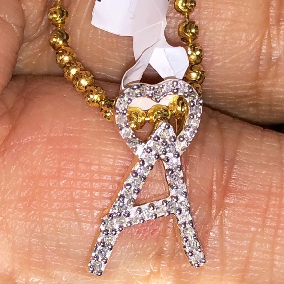 10k solid gold real diamond initial pendant beautiful heart letter best gift WOW - Picture 10 of 11